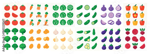 Vegetable icons with mixed colorful vegetable illustrations
