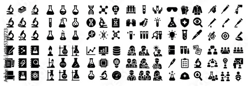 Laboratory icons with microscope flask dna minimal