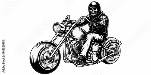 Skull Rider Chopper Motorcycle Vector - Biker Culture Custom Motorbike Illustration