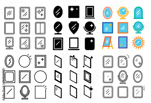 Vanity icons with mirror shield stand colorful outline
