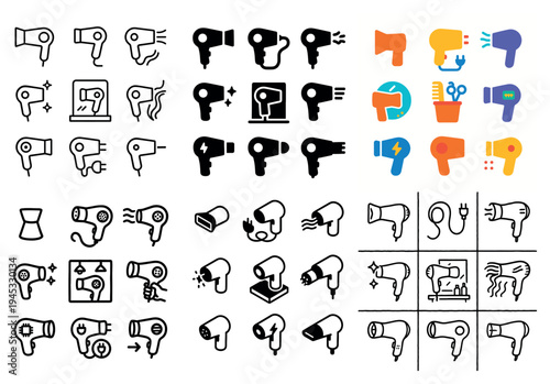 Salon icons with hair dryer and scissors colorful