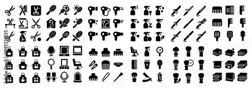 Barber icons with clipper razor scissors filled