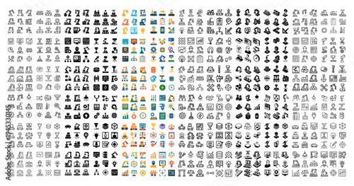 Interface icons with magnifier gear user minimal colorful