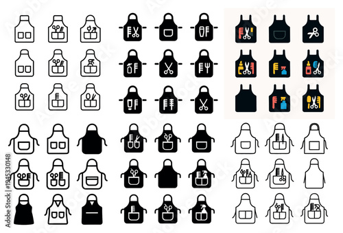 Apron icons with scissors bottle pocket flat