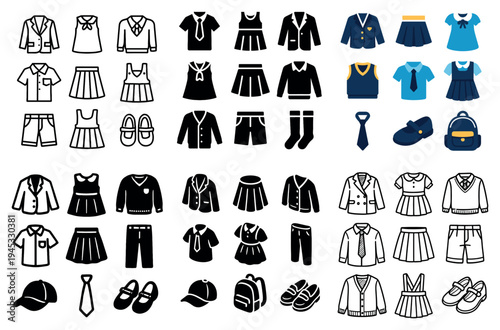 Apparel icons with dress shirt tie flat minimal