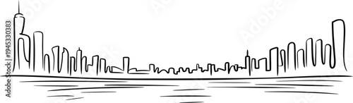 Abstract skyline drawing in one line on transparent background cityscape vector illustration