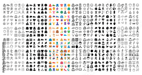 Clothing icons with shirt shoe backpack colorful flat