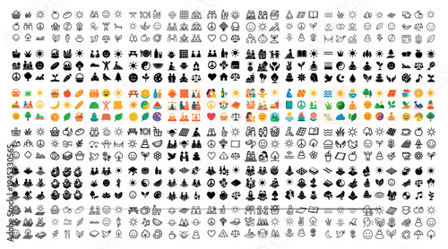 Assorted icons with many symbols colorful flat