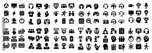 Technology icons with monitor headset controller flat