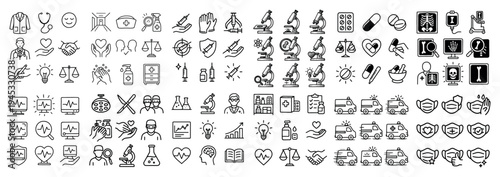 Medicine icons with pill bottle thermometer colorful