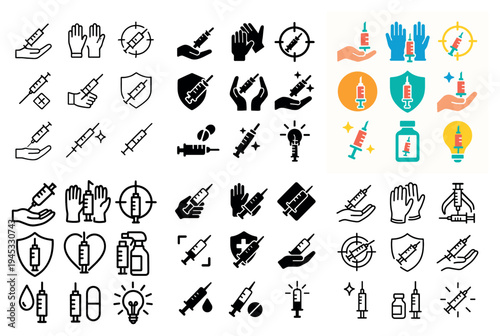 Vaccination icons with syringe glove vial colorful