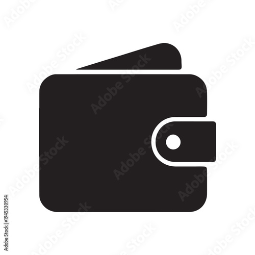 A minimalist black and white vector illustration depicts a closed wallet with a visible card partially protruding