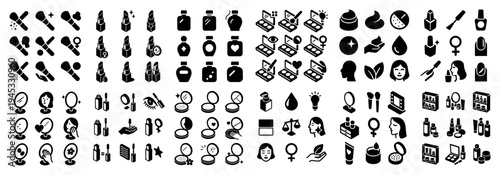 Beauty icons with lipstick mirror compact filled bold