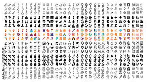 Cosmetics icons with bottle brush compact detailed