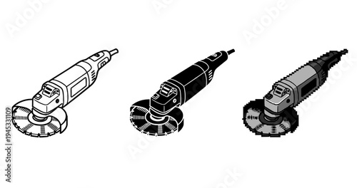 Isometric electric angle grinders on white background