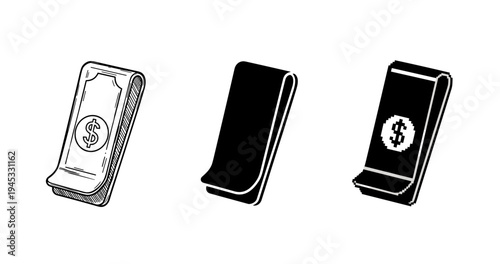 Set of three minimalistic money clip designs with dollar symbols