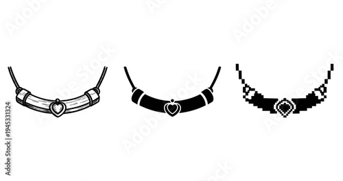 Tribal necklaces: wooden, metal, and pixel art designs