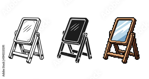 Three styles of easel stands: sketch, silhouette, and pixel art variations