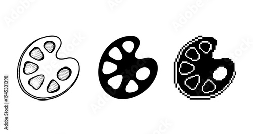 Artistic evolution: hand-drawn, smooth, and pixelated paint palettes