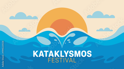 A vibrant festival logo featuring a stylized sunset over water with the words Kataklysmos Festival