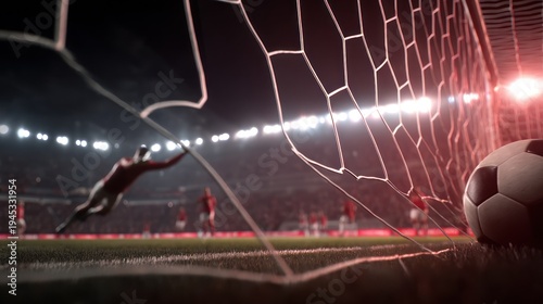 Soccer goal scene with player diving for ball sports concept transparent background