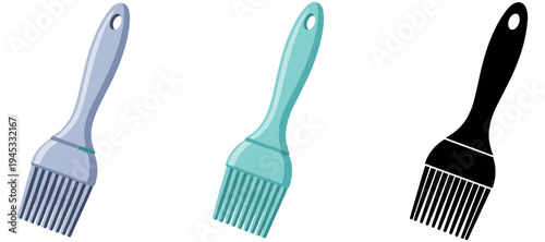 Three silicone brushes in blue and black variations on white background