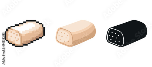 Pixel art and vector graphics of rectangular cake with chocolate variation