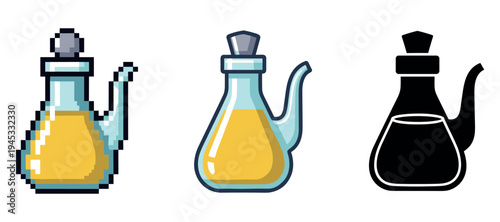 Comparison of pixelated, outline, and silhouette olive oil bottles