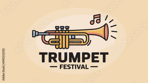 A vibrant trumpet festival logo with a musical note and trumpet illustration on a bright background