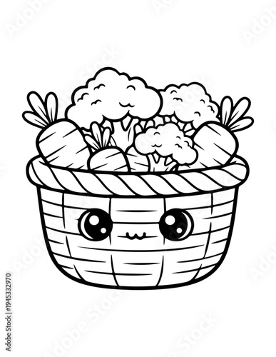 Cute cartoon vegetable basket illustration vector