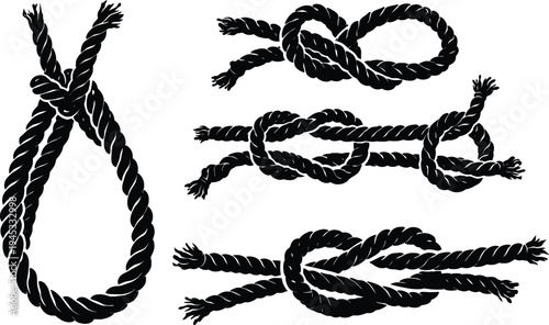 Rope Knot Set Illustration, Nautical Rope Loops and Knots Vintage Vector.