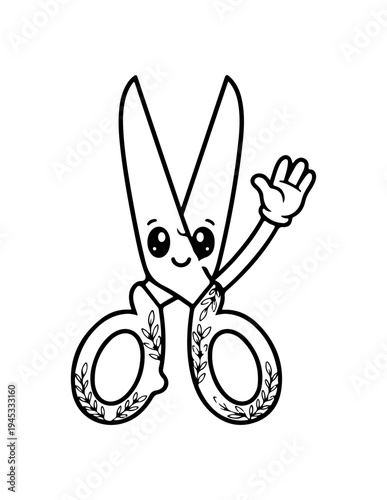 Vector illustration of smiling scissors character waving