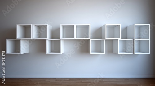Modern white shelves on a white wall interior design and minimalist concept