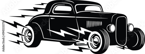 Vintage Hot Rod Coupe with Lightning Bolt Graphics Retro Hand Drawn Vector