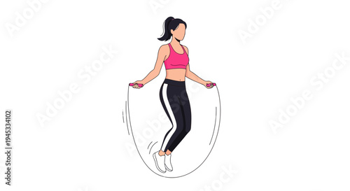 Young woman exercising with jump rope in dynamic motion, minimalist line art style, fitness and exercise concept with energetic vibe and sporty atmosphere