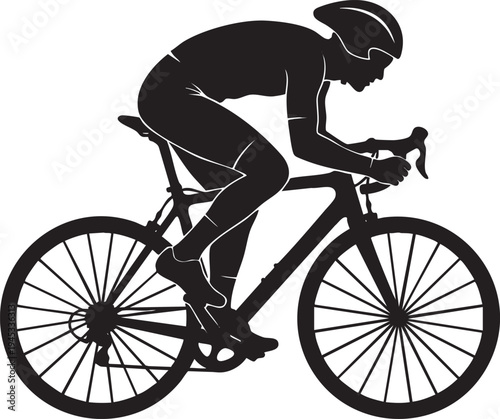 Dynamic Silhouette of a Professional Cyclist Riding a Road Bike, Showcasing Speed and Athletic Performance in Sport