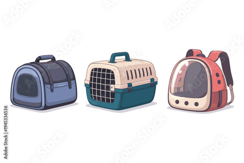 Collection of three different pet carriers and travel bags for animals