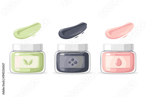 Three jars of cosmetic cream with different textures and colors for skincare routines