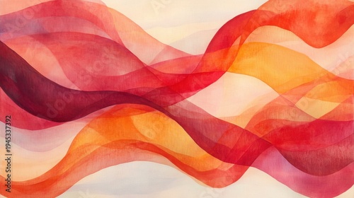 Vibrant abstract artwork showcasing layered translucent waves of warm colors creating a dynamic and flowing textured visual impression.