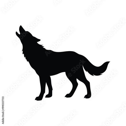 wolf sniffing the air silhouette vector illustration, Black and white wolf howling at the moon silhouette vector illustration