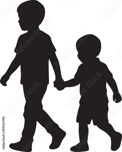 Silhouette of two young brothers walking hand-in-hand, symbolizing childhood innocence and a strong fraternal bond