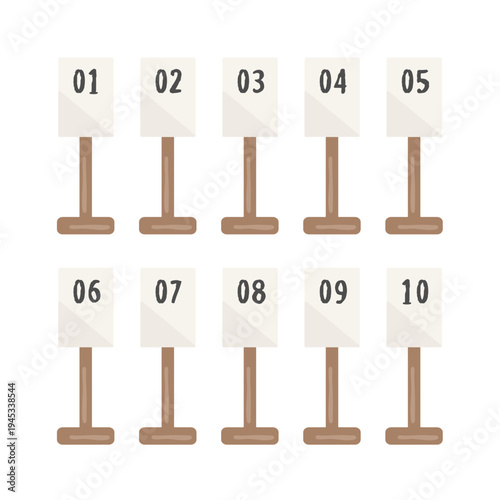 テーブル番号札（茶色）のイラストセット