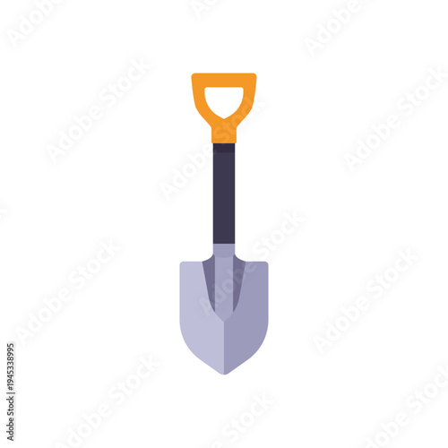 Shovel with pointed blade and D handle, colorful vector flat style illustration