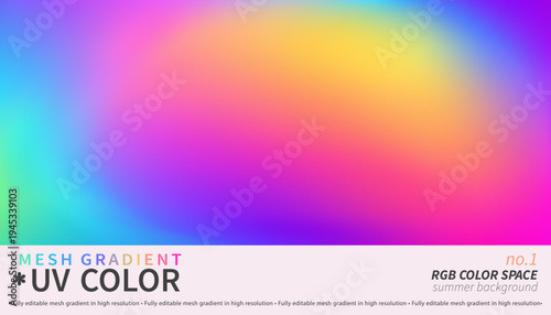 Holographic UV mesh gradient background. Abstract vibrant neon underwater texture with iridescent purple and turquoise colors for futuristic scientific design.