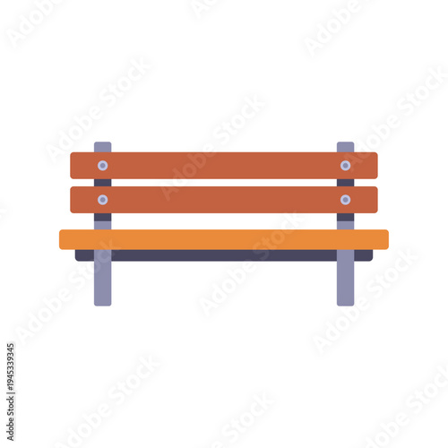 City bench with wooden slats and metal legs, colorful vector flat style illustration