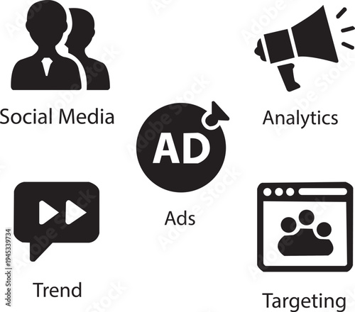 Digital Marketing and Advertising Icons Set – Modern Line Vector Business Symbols