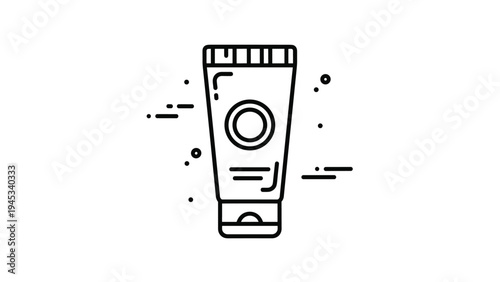 Simple outline drawing of a cosmetic or medicinal tube with minimalist decorative elements for product packaging.
