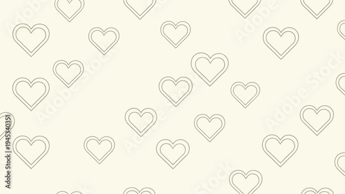 Elegant seamless pattern of delicate heart outlines scattered over a soft cream colored background for romantic designs.