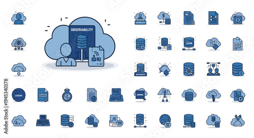 Cloud computing and data analytics vector illustration set