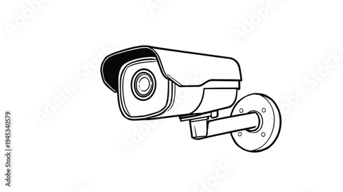 A digital black video surveillance camera vector icon with a glass lens isolated on a white background represents modern CCTV security technology and electronic photography equipment